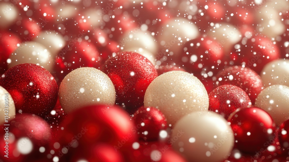 christmas and new year background with red and white balls and snowflakes christmas and new year background with red and white balls and snowflakes