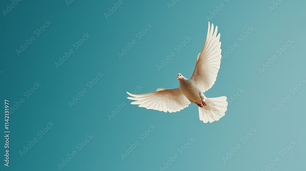 A White Dove Soaring Against a Clear Blue Sky, Symbolizing Freedom and Peace A White Dove Soaring Against a Clear Blue Sky, Symbolizing Freedom and Peace