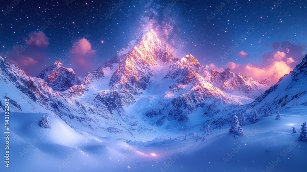 Majestic Winter Mountainscape Under a Starlit Sky Majestic Winter Mountainscape Under a Starlit Sky