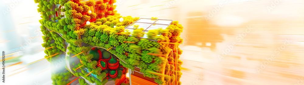 Fototapeta premium PM 2.5 Air Pollution Control: Climate Impact Solutions, Protection Through Monitoring and Awareness. Futuristic Eco-Friendly Skyscraper with Green Walls for Urban Life