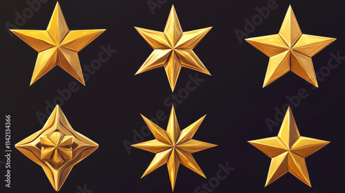 Gold star 3d animation sprite sheet. Game icons of bonus, gift, achievement. Storyboard with yellow shiny star turning around, vector cartoon set isolated on background