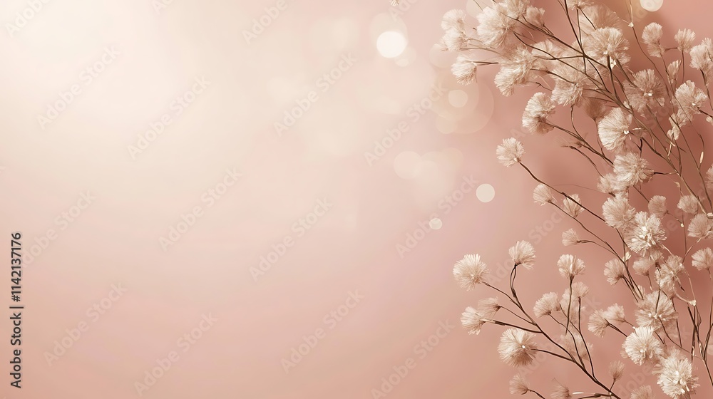 Delicate Cream Flowers Against Soft Pink Background Delicate Cream Flowers Against Soft Pink Background