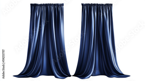 Wallpaper Mural Blue silk curtains set isolated on white background. Vector realistic illustration of navy color satin drapery for theater stage or home interior decor, open and closed folded fabric, luxury texture Torontodigital.ca