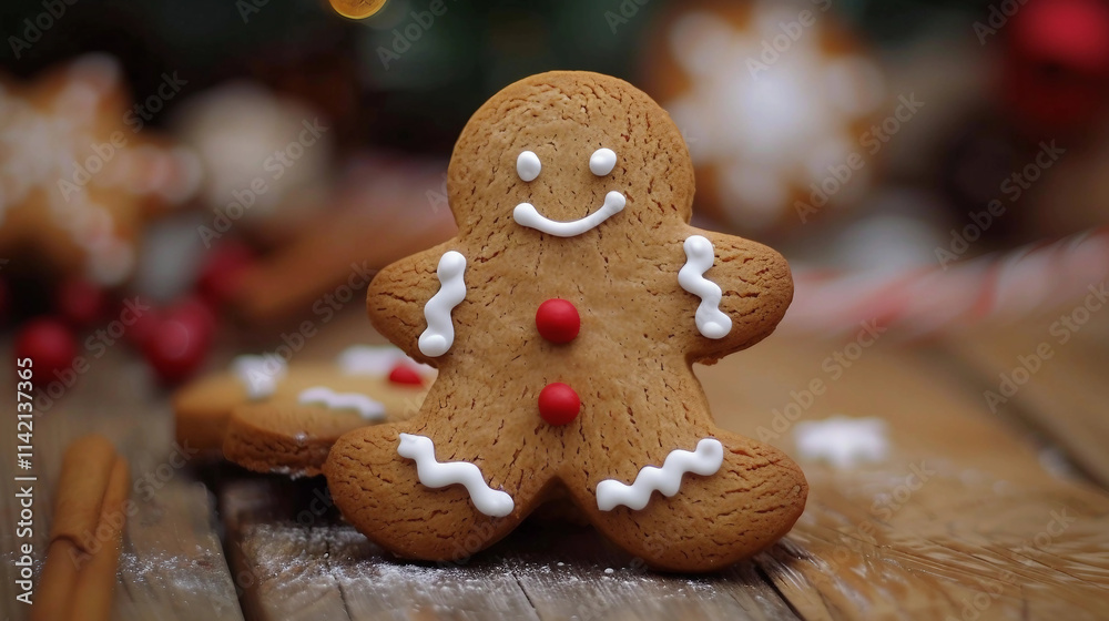Festive Gingerbread Man Cookie in Side View, Ready for Christmas Festive Gingerbread Man Cookie in Side View, Ready for Christmas