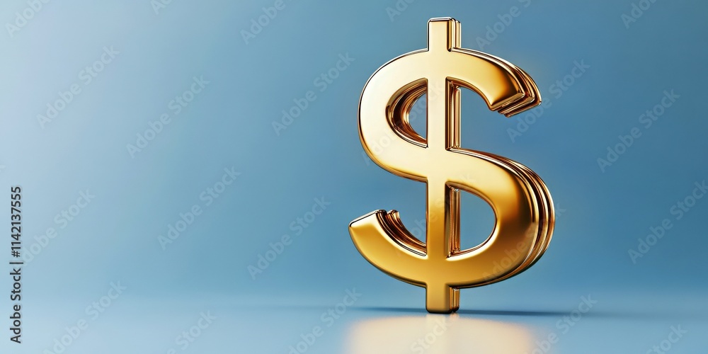 Golden dollar symbol on blue background. Currency icon in shiny gold. Focuses on wealth and finance concept, modern and elegant 3D design, perfect for investment business themes. Golden dollar symbol on blue background. Currency icon in shiny gold. Focuses on wealth and finance concept, modern and elegant 3D design, perfect for investment business themes.