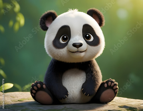 closeup shot of beautiful 3d panda cartoon character blurry background in the forest nature concept wildlife   photo