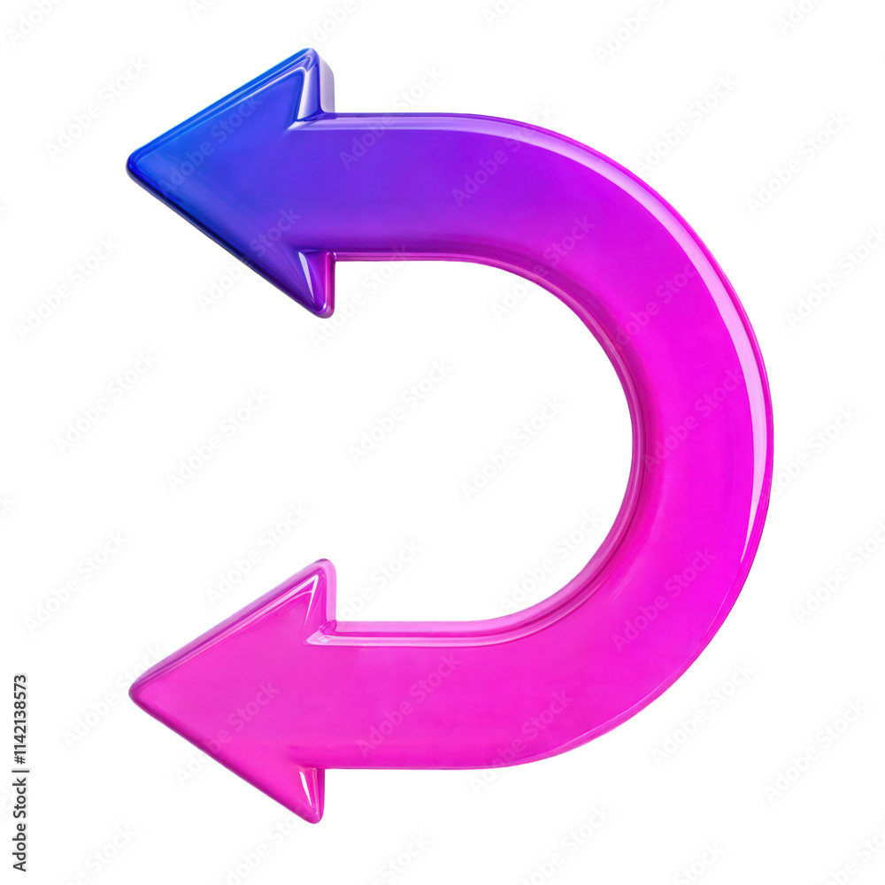 Colorful gradient arrow in blue and pink tones isolated on transparent background, modern 3D style icon.