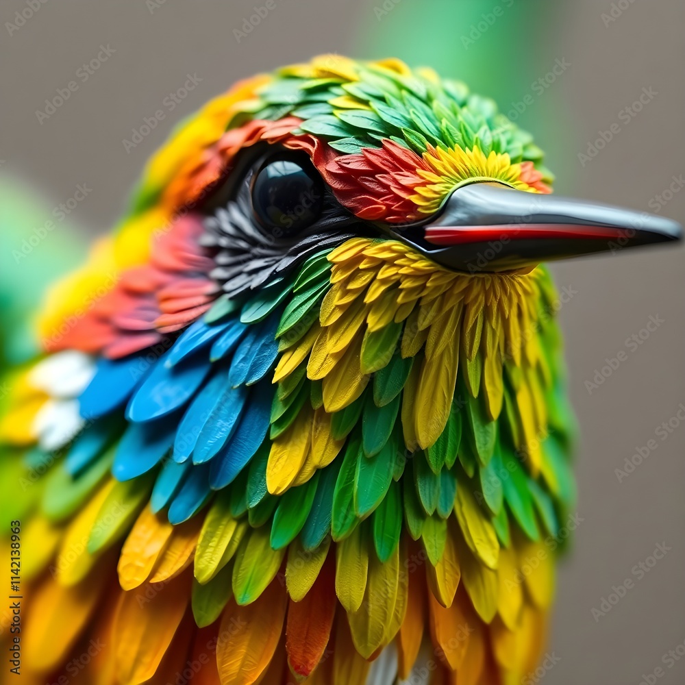 Obraz premium A bird with a green and red face and a red eye.