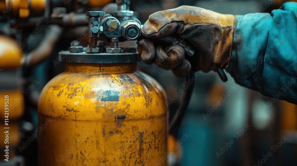close up of a welding man s hand controlling the gas cylinder s valv close up of a welding man s hand controlling the gas cylinder s valv