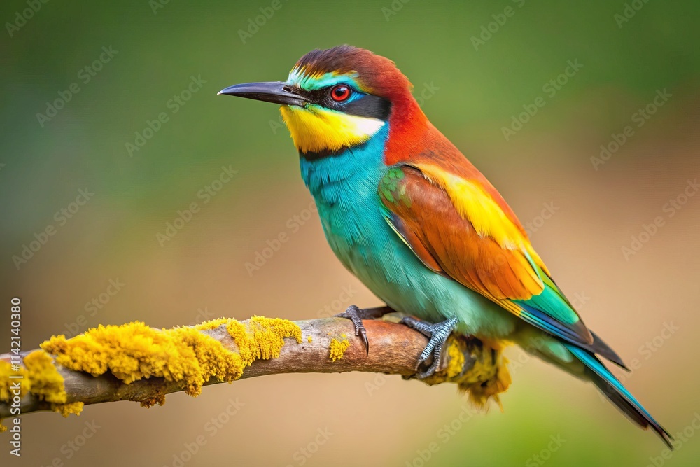European Bee-eater Close-Up: Vibrant Migratory Bird Perched on Branch European Bee-eater Close-Up: Vibrant Migratory Bird Perched on Branch