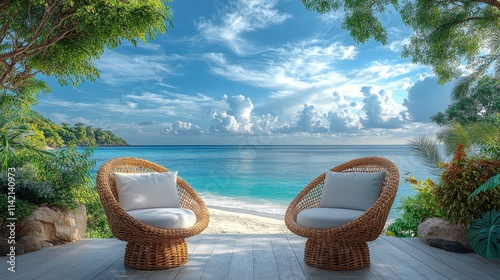 cushion on chair or sofa lounge surrounding patio with view of the sea beach and ocea