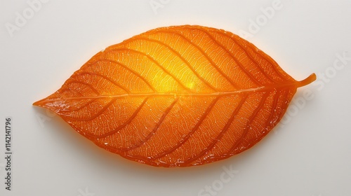Vibrant Orange Leaf Decoration on White Background with Texture Detail