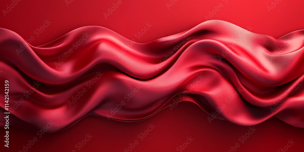 Fototapeta premium Abstract red fabric waves, elegant and luxurious flowing silk textile background.