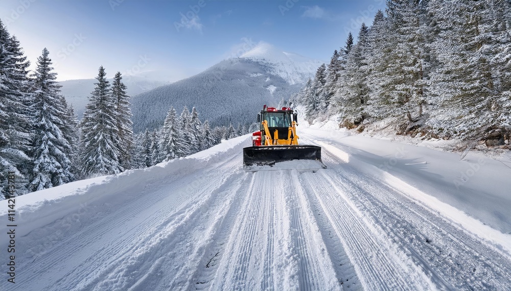 snow plow clearing a mountain road after heavy snowfall snow plow clearing a mountain road after heavy snowfall