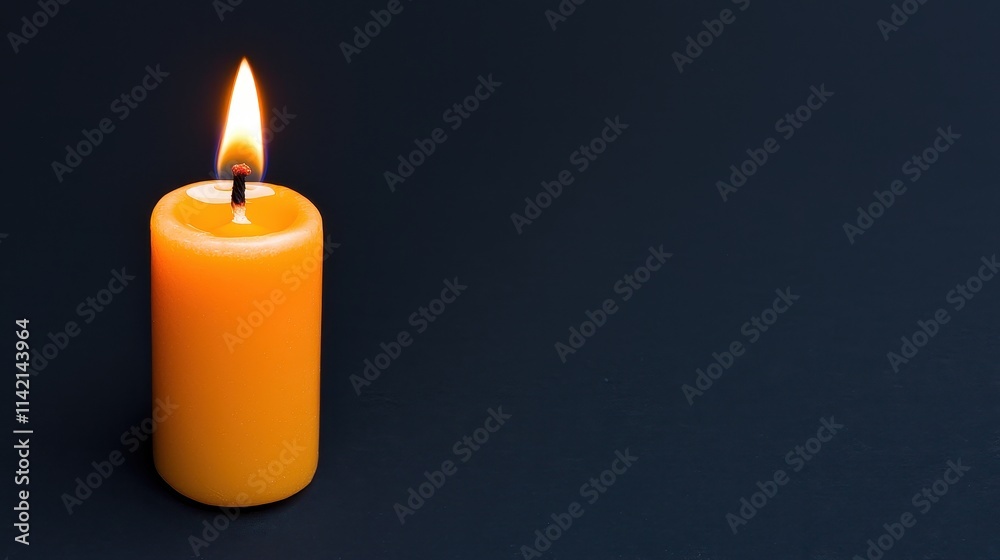 Single Bright Yellow Candle Flame Glowing on Dark Background Single Bright Yellow Candle Flame Glowing on Dark Background
