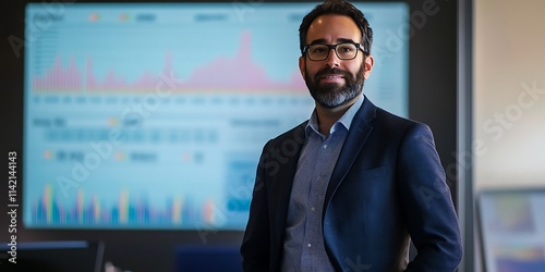 Wallpaper Mural Portrait of a male financial advisor standing confidently in front of an investment portfolio chart, smiling, portrait shot, standing, Torontodigital.ca