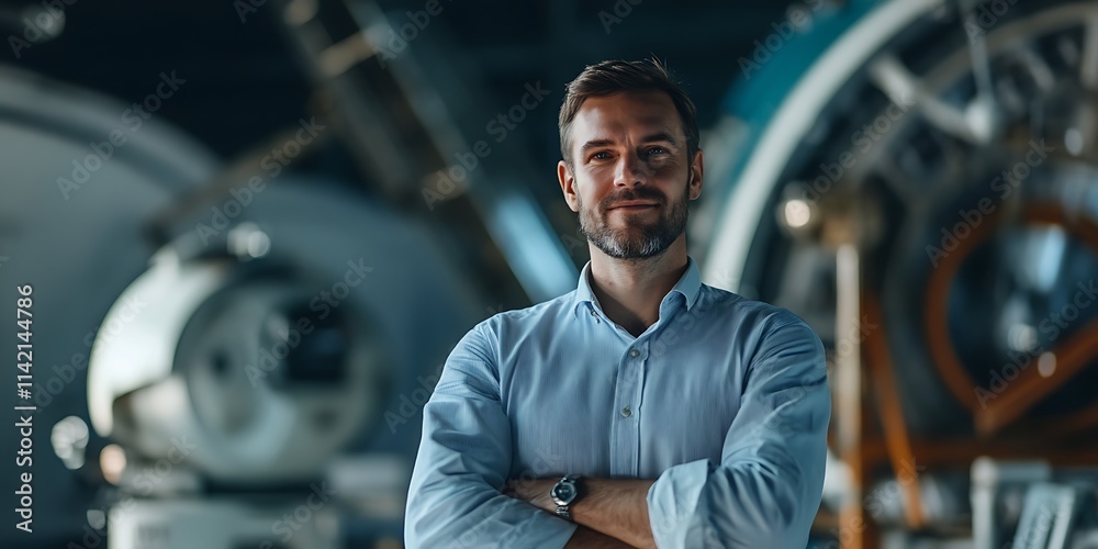 Portrait of an astronomer standing confidently in a research observatory Portrait of an astronomer standing confidently in a research observatory
