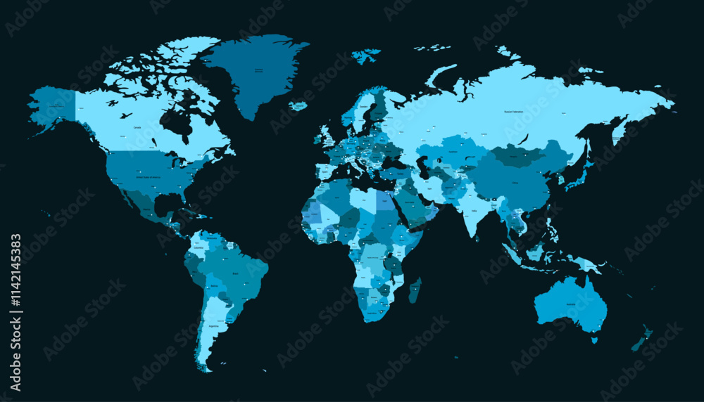 Fototapeta premium World map. Color modern vector map. Silhouette map.