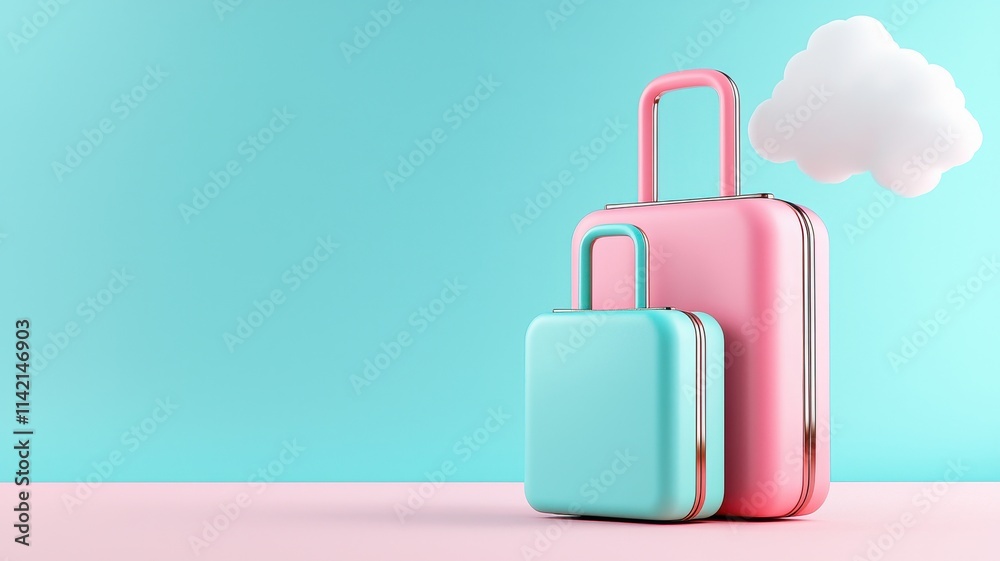 Two colorful suitcases against a bright background. Two colorful suitcases against a bright background.