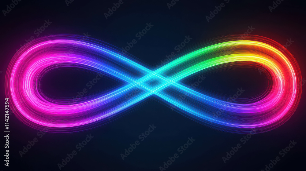Soft Glowing Neon Lines Creating an Abstract Infinity Pattern in Bright Colors Soft Glowing Neon Lines Creating an Abstract Infinity Pattern in Bright Colors