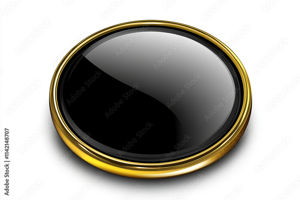 Black circular button with a golden frame
