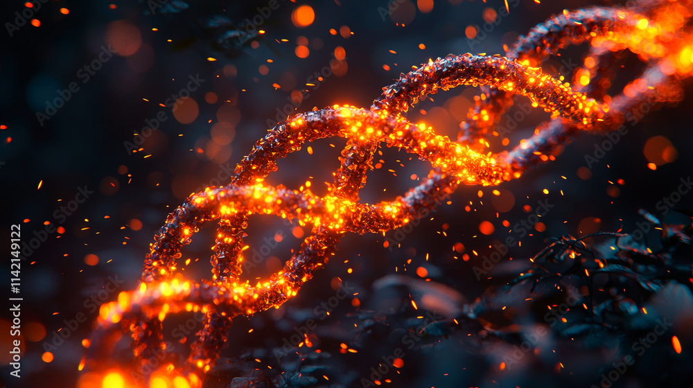 Fiery DNA helix glowing intensely. Fiery DNA helix glowing intensely.