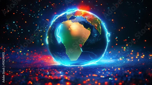 Earth wrapped in Christmas lights
