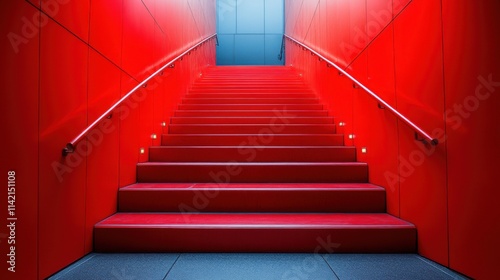 red stairs outside the building stairs leading into the stadium stairs being ascended by some individual