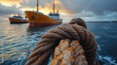 ship anchored in the harbor the ropes of a ship that is moore
