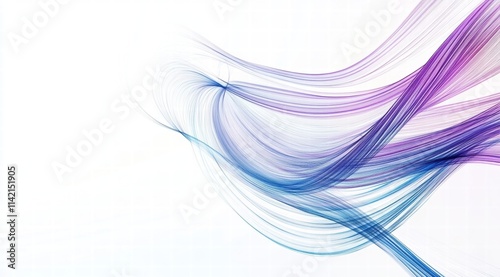 3D render, abstract background with curved lines in blue and purple colors, gradient