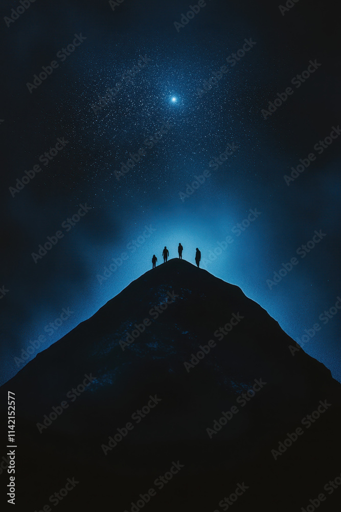Stargazers Silhouetted Against a Night Sky on a Majestic Mountain Peak Stargazers Silhouetted Against a Night Sky on a Majestic Mountain Peak