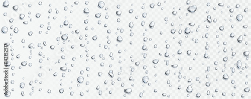 Water rain drops, shower steam condensation on glass. Realistic raining droplets