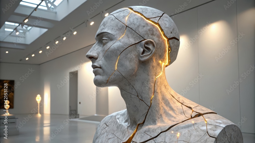 Obraz premium Surreal Marble Statue of Human Figure in Art Gallery