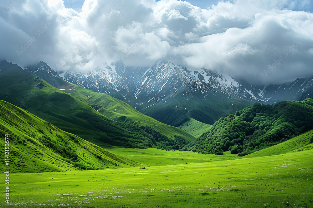 Lush Green Mountain Amidst a Picturesque Horizon Lush Green Mountain Amidst a Picturesque Horizon