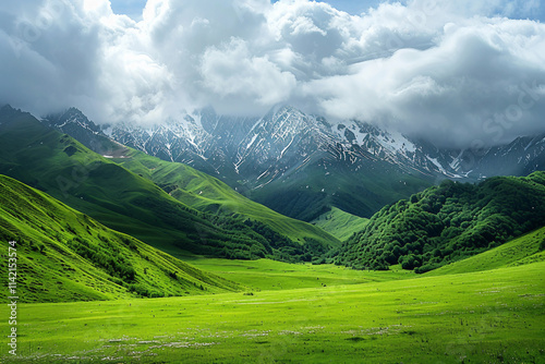 Lush Green Mountain Amidst a Picturesque Horizon photo