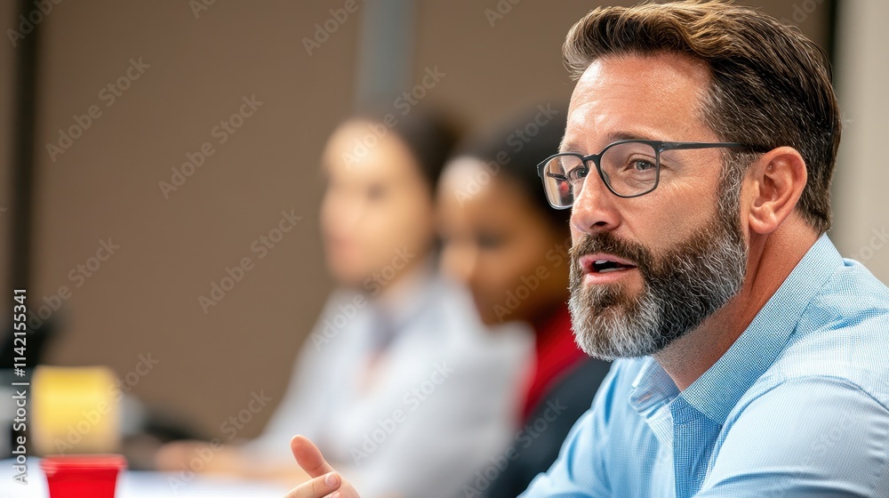 Professional Businessman Engaged in Discussion in Modern Office Setting Professional Businessman Engaged in Discussion in Modern Office Setting
