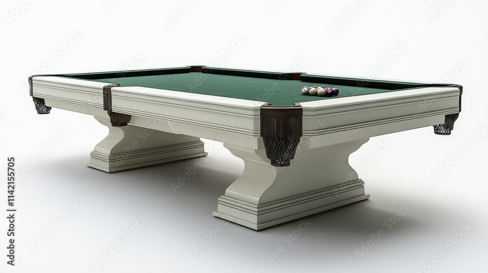 white pool table with a green felt top isolated against a white background in a cyberpunk styl white pool table with a green felt top isolated against a white background in a cyberpunk styl