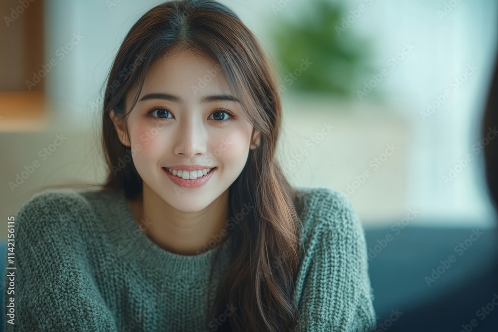 Happy young Asian woman talking with the psychologist during depressed mental health therapy at the clinic, Generative AI