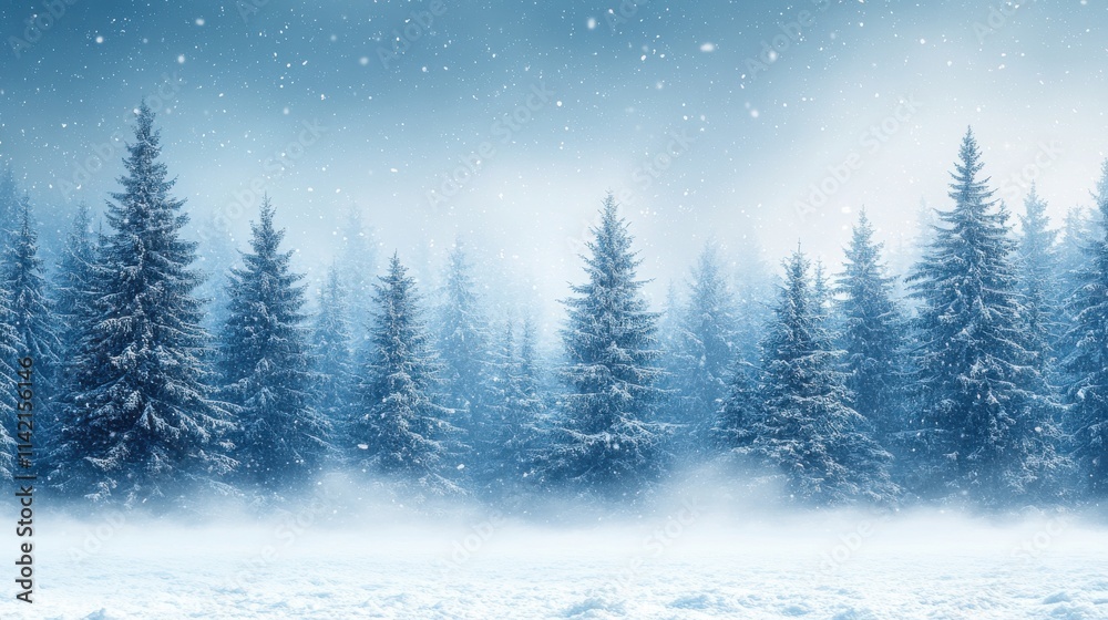 winter forest with snowflakes on white background copy space winter forest with snowflakes on white background copy space