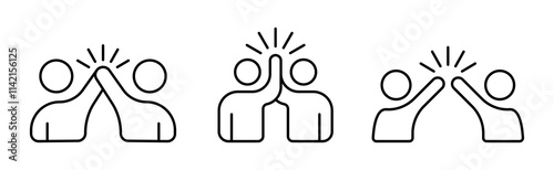 High five outline icon set PNG. Two people give high-five symbol. Friendly greeting, volunteers, teamwork and support. Transparent background