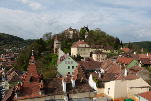 Romania Sighisoara city view on a cloudy summer day