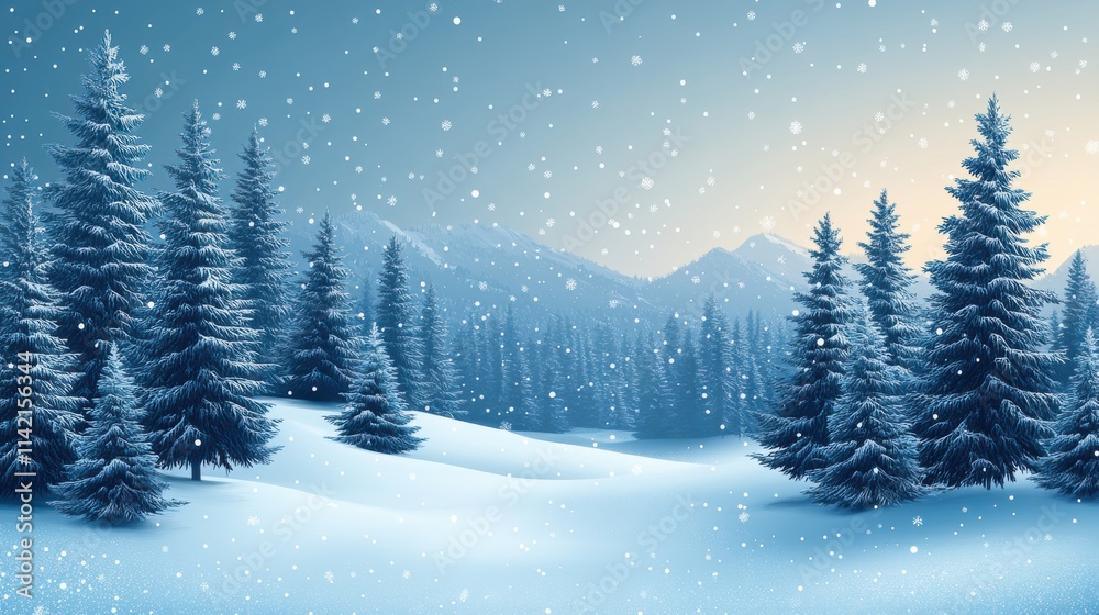 winter landscape with fir trees and snowflakes copy space winter landscape with fir trees and snowflakes copy space