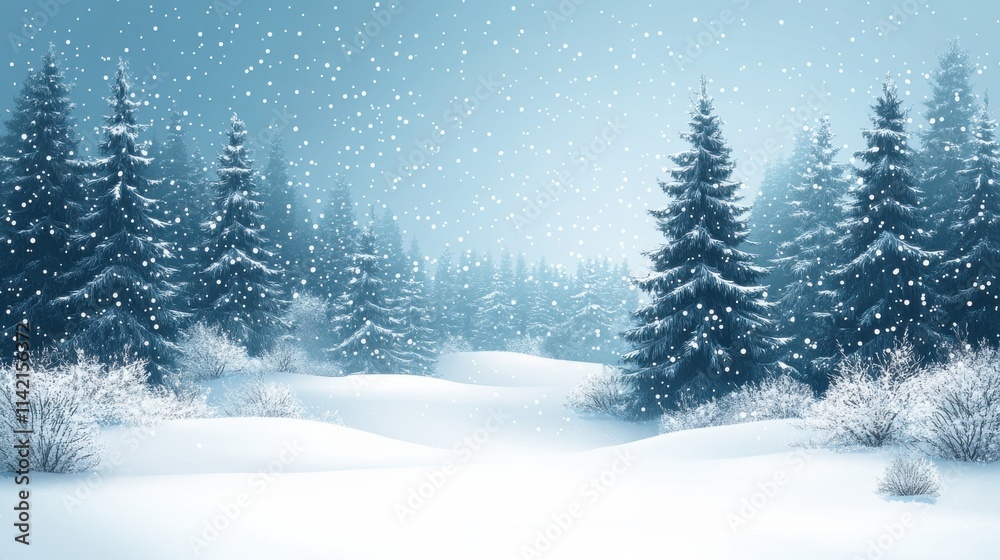 Fototapeta premium winter landscape with fir trees and snowflakes copy space