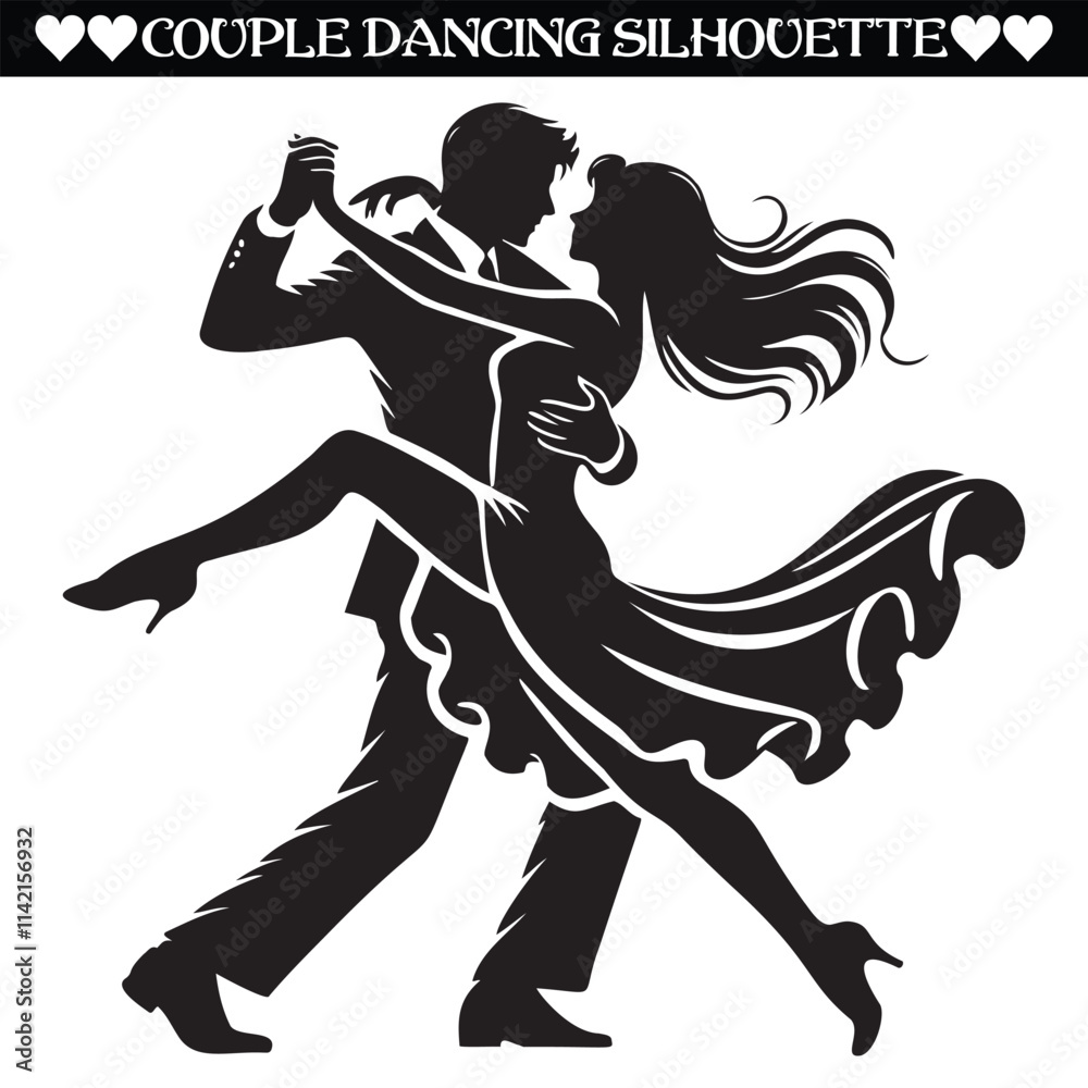 Fototapeta premium Dancing couple silhouette vector illustration design