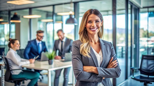 Successful, happy businesswoman smiling confidently in a modern office environment, representing teamwork, collaboration, and career success.
Free Download Successful, happy businesswoman smiling confidently in a modern office environment, representing teamwork, collaboration, and career success.
- GFXLoad