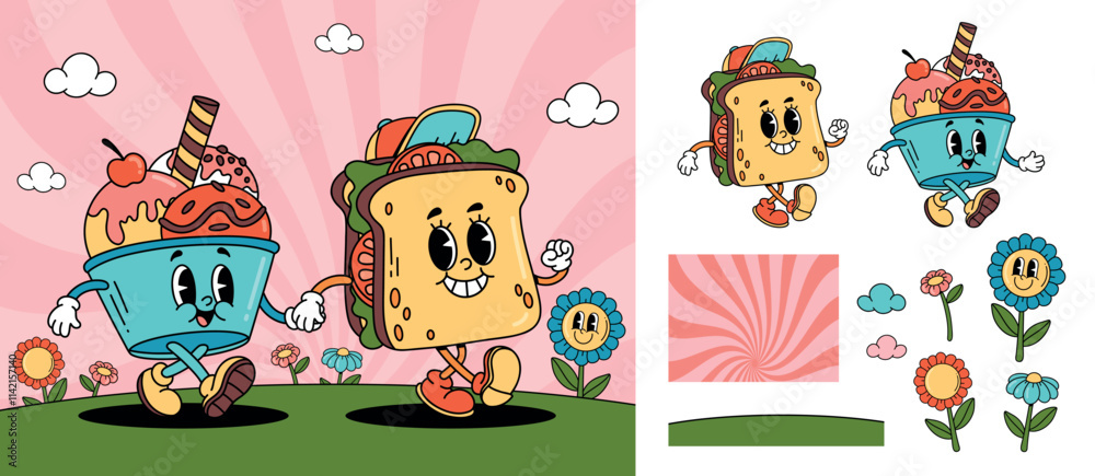 Cheerful Cartoon Characters Running Together Cheerful Cartoon Characters Running Together