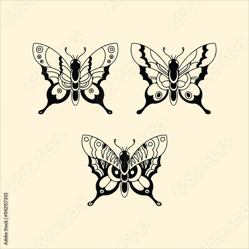 butterfly traditional tattoo set design