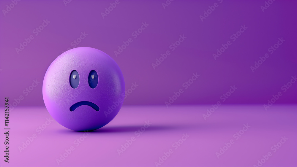sad purple emoji isolated on background, copy space sad purple emoji isolated on background, copy space