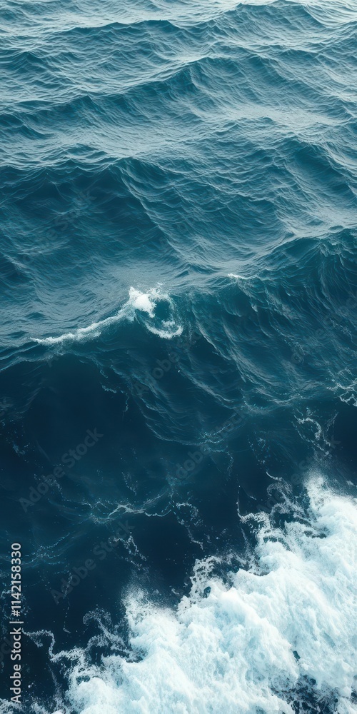 Deep blue ocean waves crashing, white foam crests, movement, nature, wave Deep blue ocean waves crashing, white foam crests, movement, nature, wave