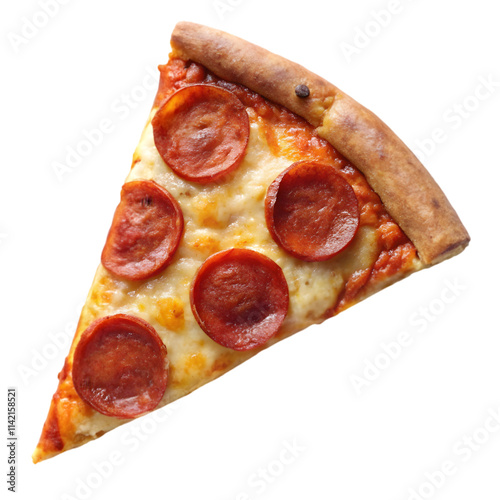 slice peproni pizza top view isolated on transparent background